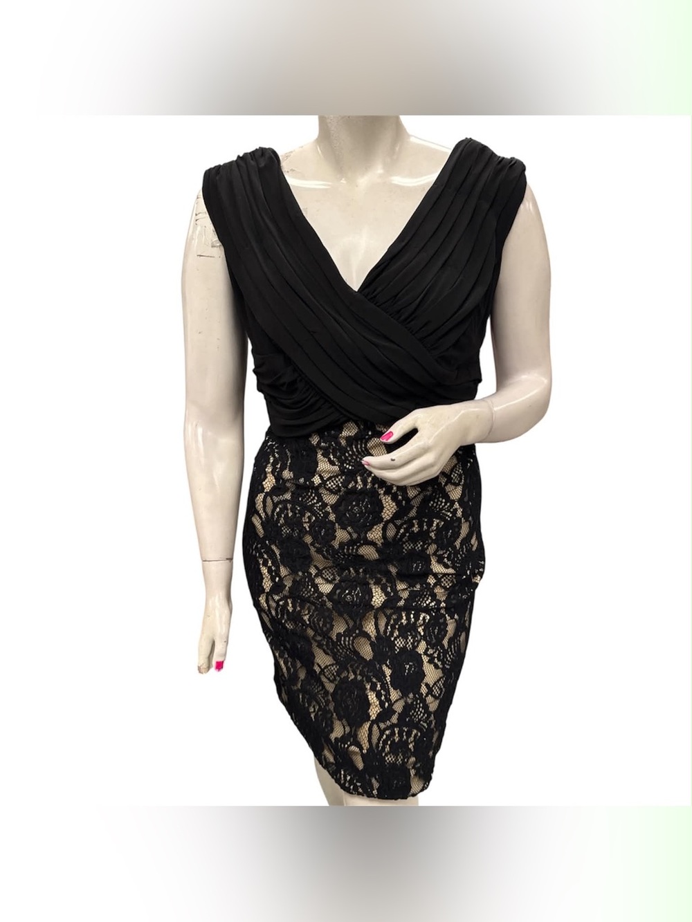 Dress Barn Black Lace Midi Dress with Draped Bodice Size 2X